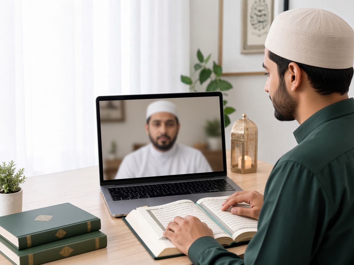 Guided online Qur'an recitation session with learner and instructor